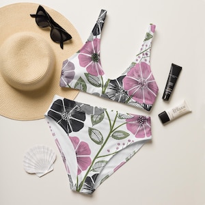 Bikini Floral Rosa – Traje de Baño Eco Luxe Reciclado, Doble Capa, Copas Extraíbles, Tallas XS-3XL, Corte Moderno