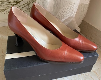 Vintage Leather Pumps Terracotta/Brown – Made in Italy – Size EU 37