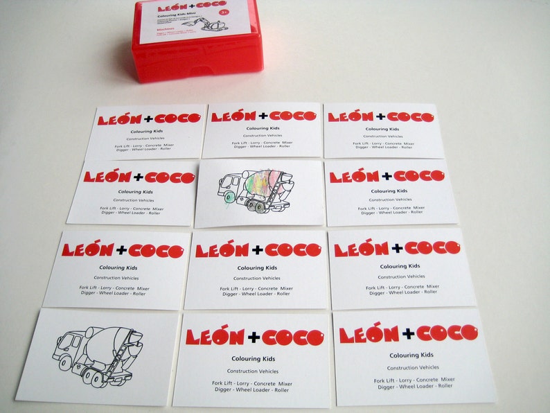 Mini Colouring Kids 2 Sets of Six Cards with Coloured Pencils and Stickers in Mini Box Aircraft or Machines image 5