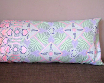 Small Oriental Pink, Purple & Green Retro Cushion
