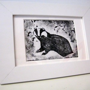 Badger Black and White Framed and Mounted Linocut image 1