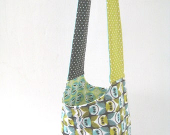 Reversible Owl & Bunny shoulder Bag for Girls made of organic flannel