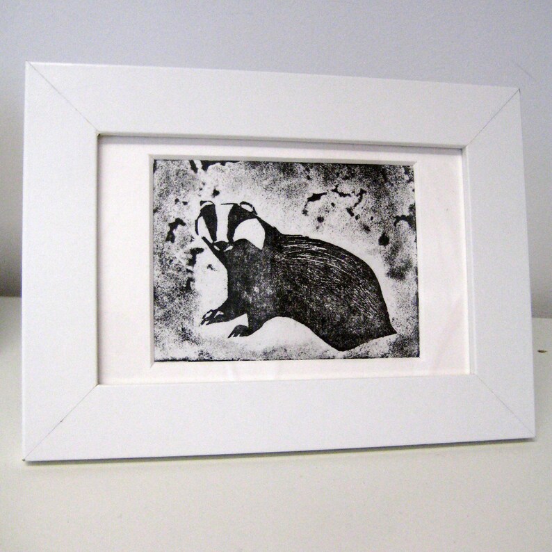 Badger Black and White Framed and Mounted Linocut image 2