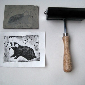 Badger Black and White Framed and Mounted Linocut image 3