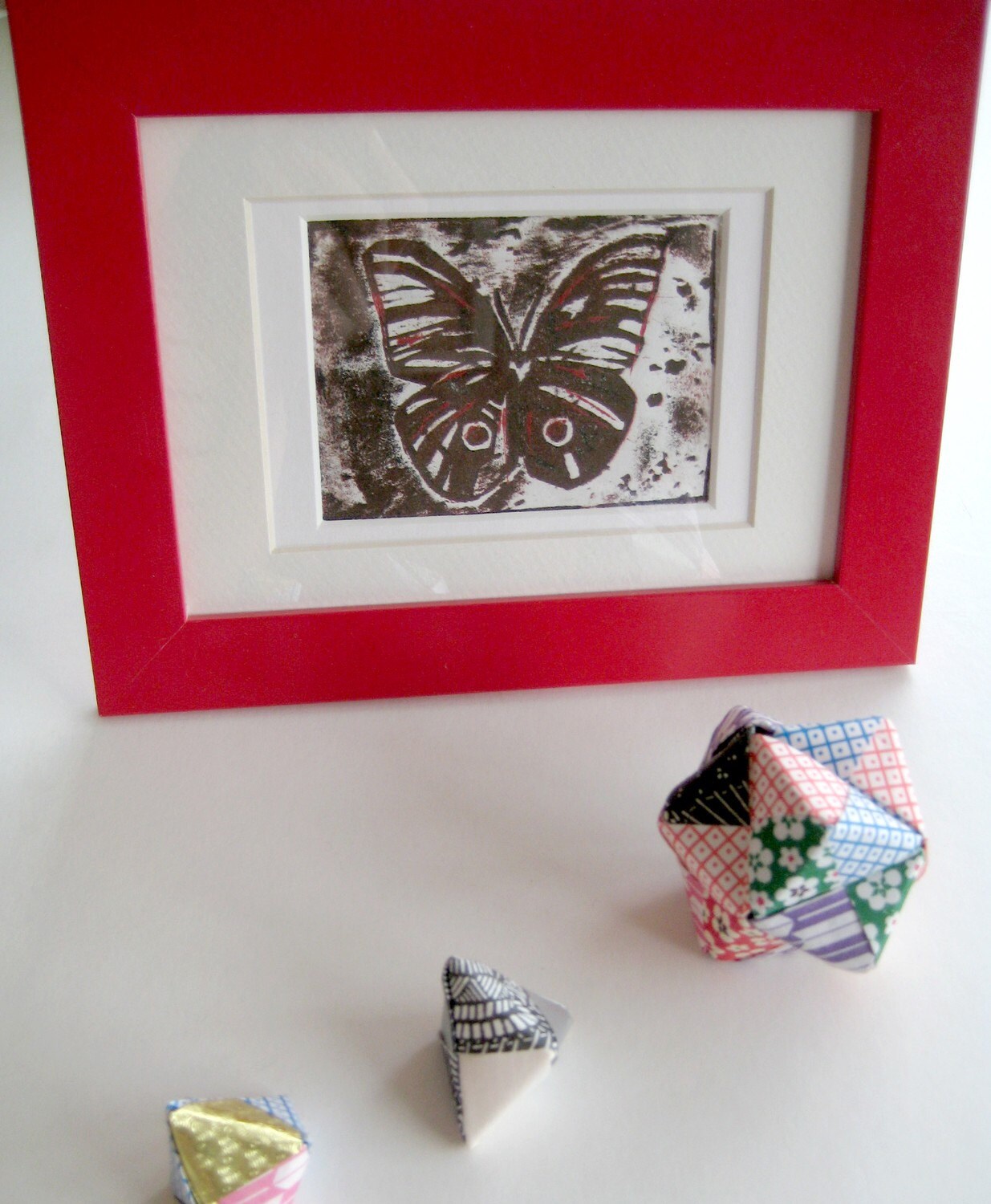 Framed And Mounted Butterfly Linocut Print Etsy