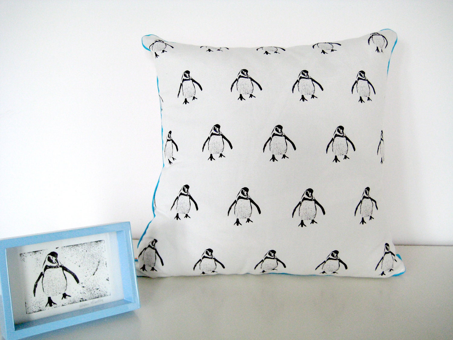 Penguin Pillow Case / Cushion Cover made of Linen with Etsy
