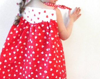 Valentina Dress in Red and White with Hearts, 4-6 yrs