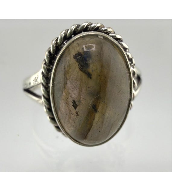 Vintage Handmade Sterling Silver Labradorite Ring 9.5