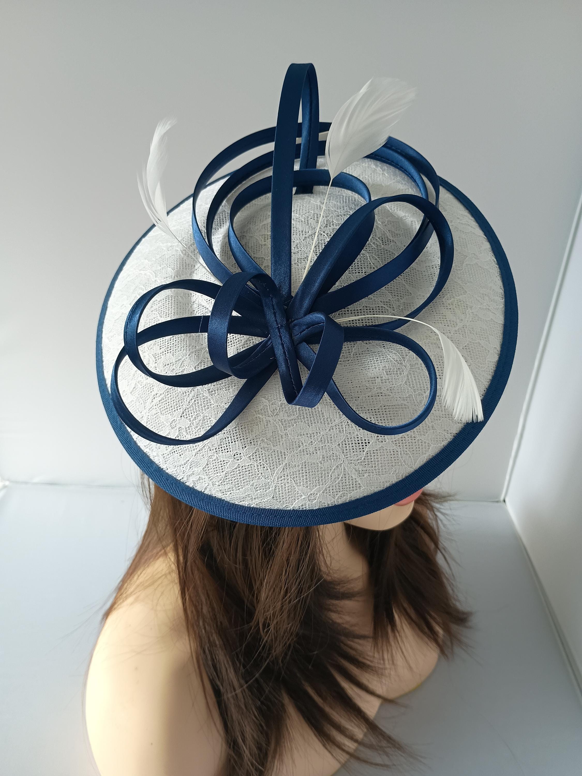 Abstract Navy and White fascinator Kentucky Derby fancy navy white fascinator hat for women  main image 3