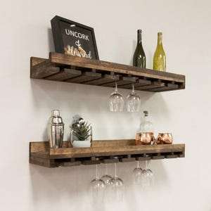 Rustic Pine Wood Wine Racks, Wall Mounted Glass Holder Shelves