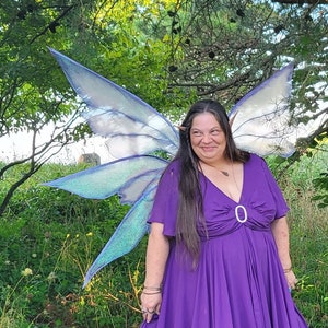 Enchanted Amalthea Purple Fairy Wings, size XL purple iridescent organza satin stitch embroidered ready to ship image 4