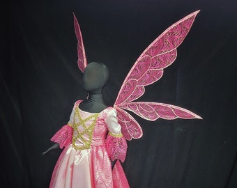 RTS Enchanted Pink Princess Fairy Outfit Satin und Spitze Pink Fairy Prinzessin verkleiden sich Teeparty Geburtstagskleid Fee verkleiden