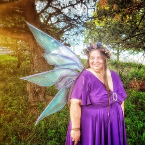 Enchanted Amalthea Purple Fairy Wings, size XL purple iridescent organza satin stitch embroidered ready to ship image 3