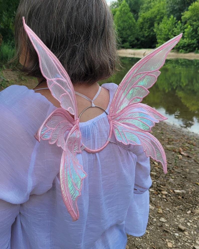 Enchanted Thalia Fairy Wings size Extra Small / Infant / Club Wings Pink iridescent organza READY to SHIP image 4