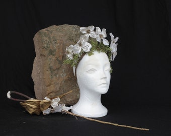 RTS Dogwood Fairy Crown with matching wand Fairy headpiece Upcycled Woodland Fairy Asthetic