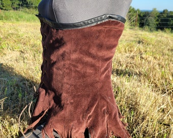 RTS Under Bust Corset brown cotton velvet lace up underbreast corset with black leather trim - photo prop