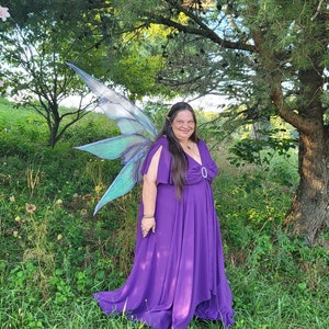 Enchanted Amalthea Purple Fairy Wings, size XL purple iridescent organza satin stitch embroidered ready to ship image 7