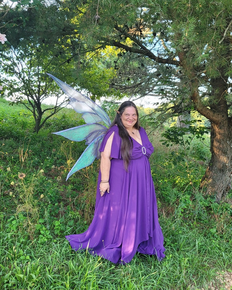 Enchanted Amalthea Purple Fairy Wings, size XL purple iridescent organza satin stitch embroidered ready to ship image 7