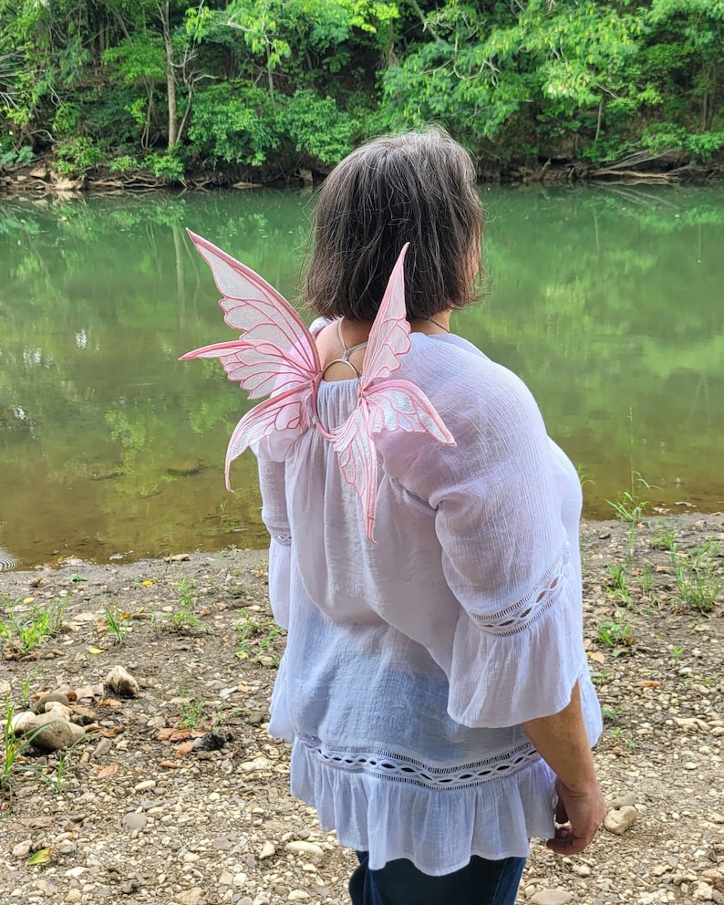 Enchanted Thalia Fairy Wings size Extra Small / Infant / Club Wings Pink iridescent organza READY to SHIP image 2