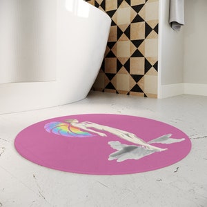 Pink Polyester Bath Mat with Enchanted Pride Fairy design, bold art image 2