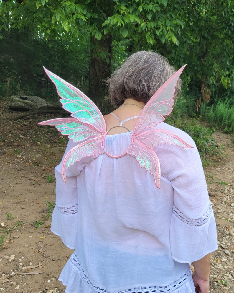 Enchanted Thalia Fairy Wings size Extra Small / Infant / Club Wings Pink iridescent organza READY to SHIP image 9