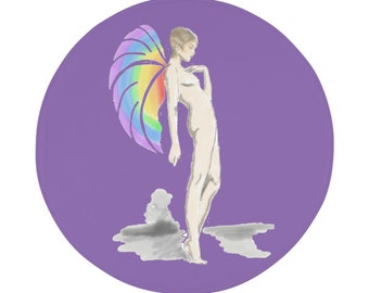 Purple Polyester Bath Mat with Enchanted Pride Fairy design, bold art!