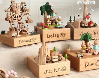 Anpassad träspeldosa för barn, minnesask för henne, graverad speldosa med namn, barnheminredning, småbarnspresent, babyshowerpresent, present till henne