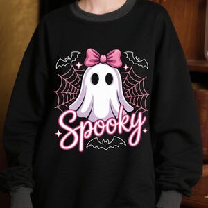 Pink Halloween Ghost png,Cute Halloween Shirt Png,Trick or Treat Clipart png, Halloween Coquette Bow Ghost png,Girly Halloween Png,Retro png