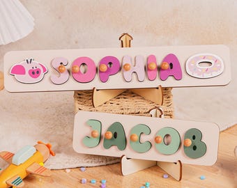 Personalized Puzzle 1st Birthday Gift Name Puzzle,Custom Puzzle for Kids,New Baby Gift,Educational Name and Animals Puzzle for Kids,Wood Toy