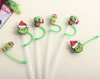 Christmas Straw Topper Cover,Grinch Straw Cover,40oz tumbler,Drink Topper Drink Cup Cover,Tumbler Accessories,Straw Cap Reusable Straw Cover