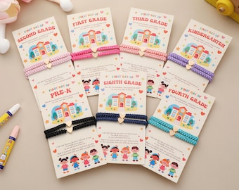 Conjunto de pulseras con dijes para la vuelta al cole, conjunto de pulseras tejidas para el primer día de clases, pulseras a juego para el primer día de clases, pulsera trenzada para mamá y yo