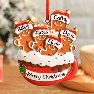 Adorno navideño familiar personalizado 2024, adorno navideño de jengibre, regalo navideño familiar de resina personalizado, recuerdo navideño familiar