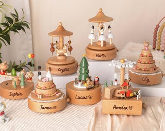 Personalisierte hölzerne Spieluhr für Kinder, gravierte Name Spieluhr, benutzerdefinierte Song Spieluhr, Babypartygeschenk, Neugeborenen Geschenk, Weihnachtsgeschenk