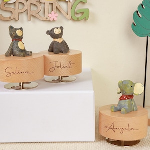 Caja de música con nombre grabado, regalo para baby shower, caja de música de madera personalizada para bebé, regalo de Pascua, regalo de recuerdo para niño, regalo para recién nacido, caja de música con nombre grabado