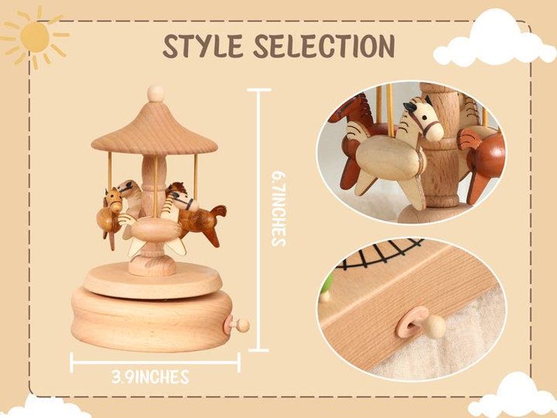 Anpassad träkarusellspeldosa, graverad speldosa med namn, sensoriska leksaker, unik minnesgåva, babyshowerpresent, födelsedagspresenter, present till par bild 9