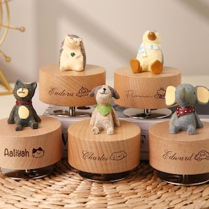 Personalized Wooden Music Box,Engraved Wooden Animal Music Box,Wooden Baby Toy,Custom Newborn Gift,Baby Shower Gift,First Birthday For Her