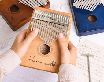 Piano de pulgar personalizado de 17 teclas con grabado, Kalimba de madera con martillos de afinación, Kalimba de madera maciza, Kit de regalo musical para niños, Kalimba de tablero plano