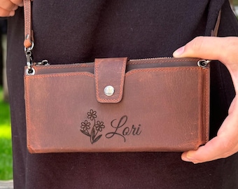 Custom leather wallet women, Mom gift, Leather women's wallet, Card wallet, Custom bifold wallet, wallet phone case, Anniversary gift,