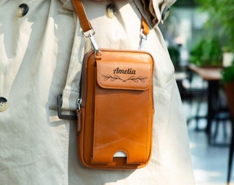 Leather Crossbody Phone Wallet and Bag, Personalization Women's Wallet, Cardholder Compartment, Anniversary Gift, Christmas Gift, For Wife