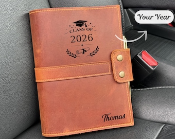 Custom Leather Journal Graduation Gift, Personalized Engraved Notebook, Class of Gift, Refillable Journal, Gift for Graduate