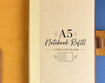 A5 Notebook Refill, Journal Insert, Lined or Blank Pages, Kraft Hardcover Notebook, Refillable Journal, Diary Refill