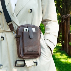 Sac en cuir pour femme, avec compartiment pour téléphone, accessoire de voyage moderne, sac à bandoulière, cuir souple, sac cadeau personnalisé, cadeau de Noël,
