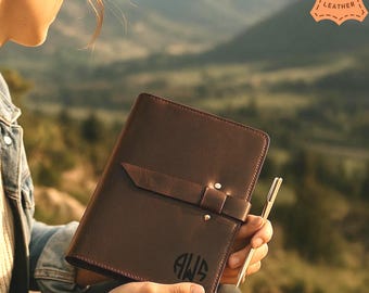 Leather Engraved Journal, With Free Gold Pen, Refillable Journal, Personalized Journal, Leather Travel Journal, Gift For Him, Gift for Her