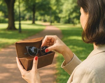Personalized Leather Glasses Holder for Mom, Unisex Glasses Case, Magnetic Foldable Closure, For Women, For Man, Valentines Gift For Wife