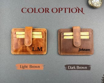 Personalized Leather Card Holder: Slim Genuine Leather Wallet