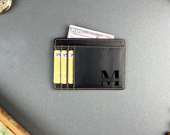 Minimalist Wallet, Personalized Card Holder, Slim Leather Card Holder, Gift For Dad, Leather Wallet, Custom Card Holder, Gift for Him, Gift