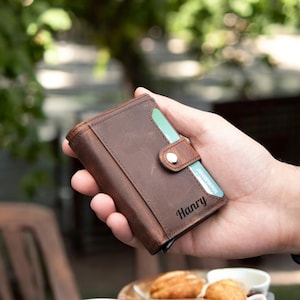 Porte-cartes mécanique personnalisé, Compartiment à fermeture éclair, Porte-cartes unisexe, Cadeau d'anniversaire, Cadeau pour lui, Cadeau pour elle, Cadeau de Noël