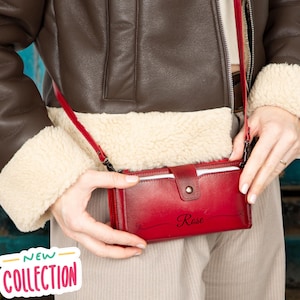 Cartera de cuero personalizada para mujer, billetera cruzada para teléfono, día de la madre, compartimento para teléfono, correa de hombro ajustable, tarjetero, esposa