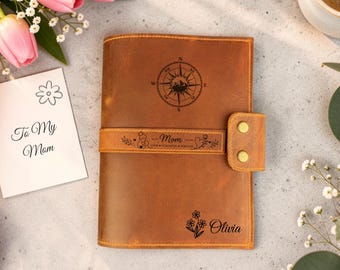 Personalized Leather Journal for Mom, Custom Engraved Notebook, Mother’s Day Gift, Refillable Journal, Gift for Wife, Gift for Her