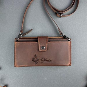 Cartera de cuero para mujer, compartimento para teléfono, compartimento con cremallera, correa de hombro ajustable, tarjetero, billetera cruzada personalizada para teléfono